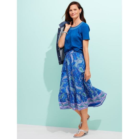 Talbots Womens Paisley Garden Tiered Midi‎ Skirt Sz LP | Preppy Colorful Flowy - Picture 1 of 11